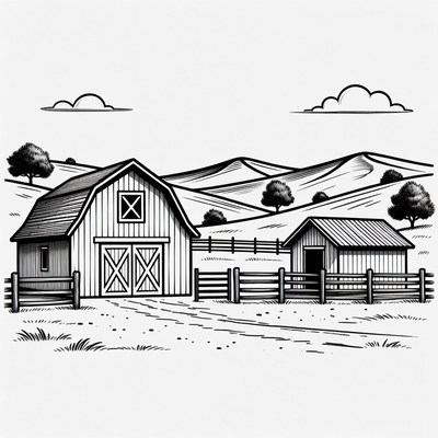 Barn and Farmhouse Illustration