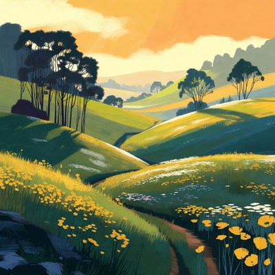 Vibrant Sunset Over Rolling Hills