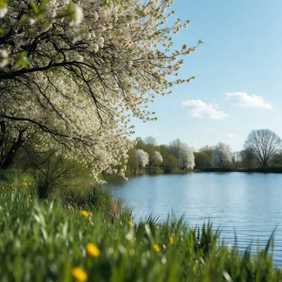 Cherry Blossoms by Lakeside