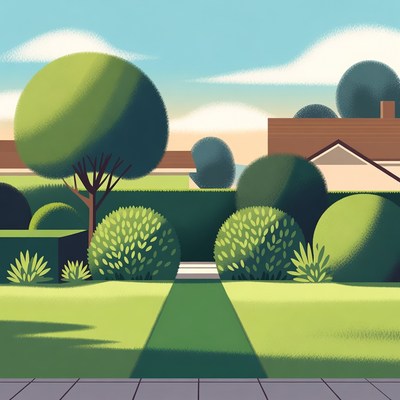 Garden Path with Trees and Houses