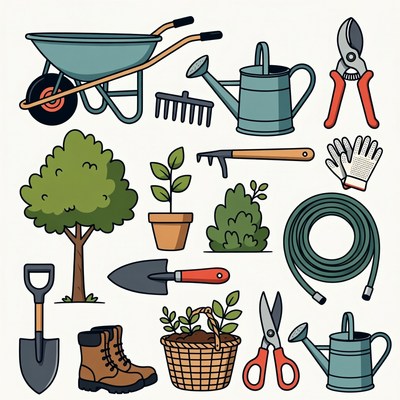 Gardening Tools Clipart Illustration