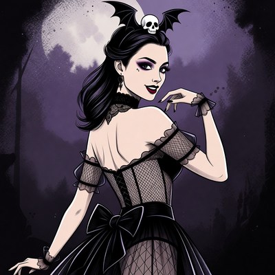 Gothic Vampire Woman with Bat Skull Headdress