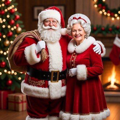 Santa Claus and Mrs. Claus by Christmas Tree