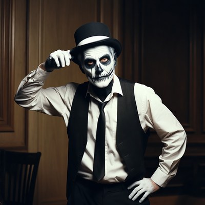 Man in skull face paint tipping hat