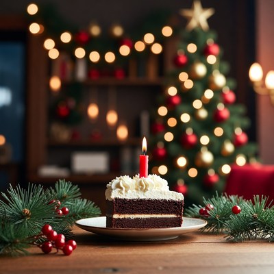 Birthday Cake with Christmas Decorations