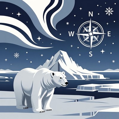 Polar Bear with Aurora and Compass