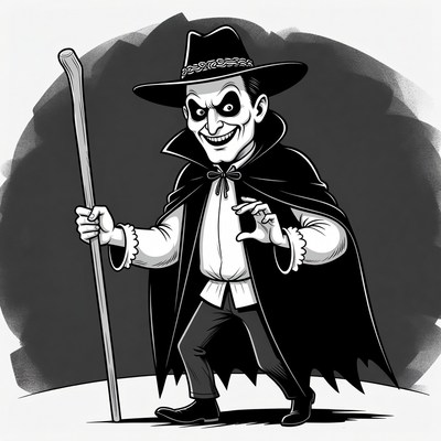 Sinister man with staff and hat