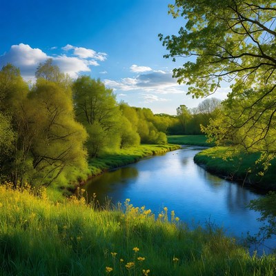 Serene River Flowing Through Green Forest