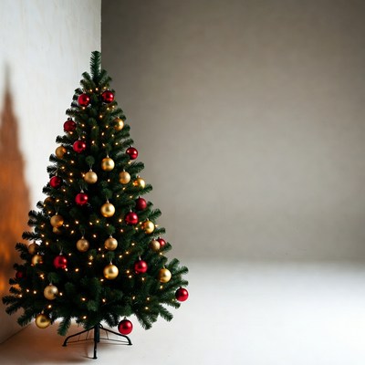 Christmas tree with red and gold ornaments