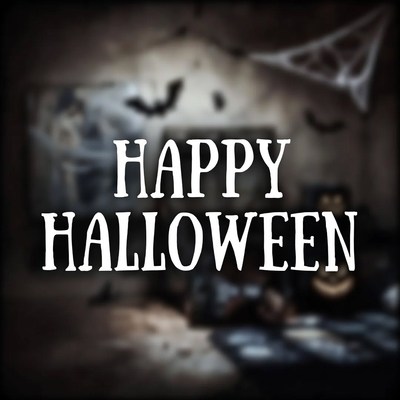 Happy Halloween Text with Spooky Background