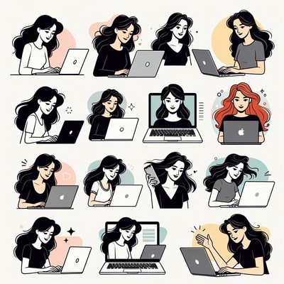 Women Working on Laptops Illustration