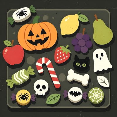 Halloween Candy Fruits Pumpkin Illustration