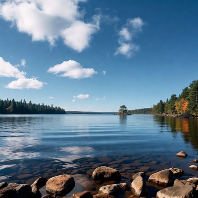 Autumn Lake with Island and Forest