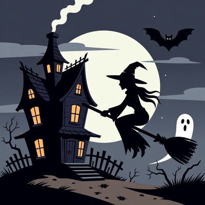 Witch Flying Broomstick Haunted House
