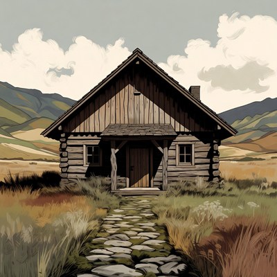 Log Cabin in Mountain Meadow