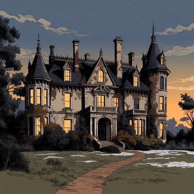 Haunted Gothic Mansion at Dusk