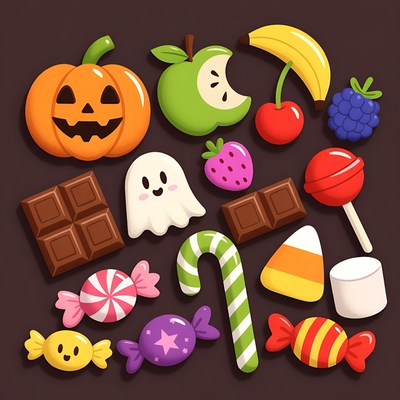 Halloween Candy Fruits Illustration