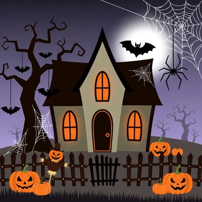 Spooky Haunted House Halloween Illustration