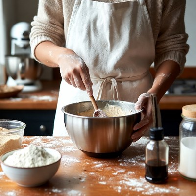 Woman mixing batter in kitchen