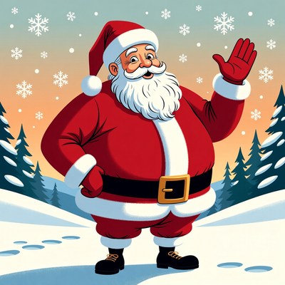 Santa Claus waving in snowy forest