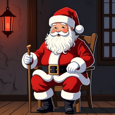 Santa Claus sitting with cane