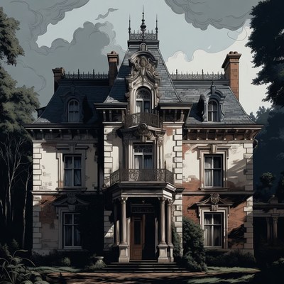 Victorian Mansion in Stormy Night