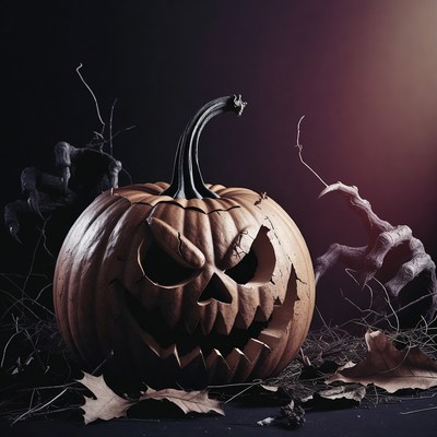 Carved Jack-o-Lantern with Spider Webs