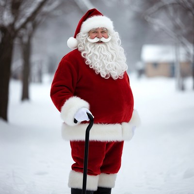Santa Claus walking in snowy park
