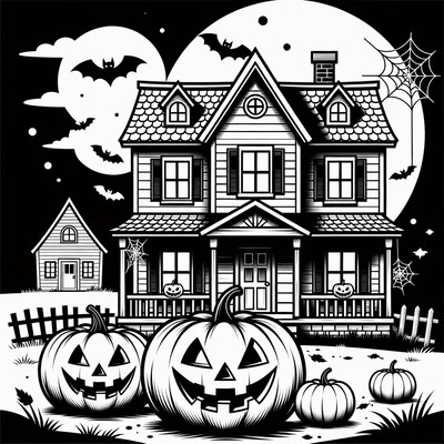 Halloween Haunted House with Pumpkins