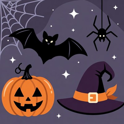 Halloween clipart with bat spider pumpkin witch hat