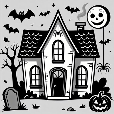 Spooky Haunted House Illustration