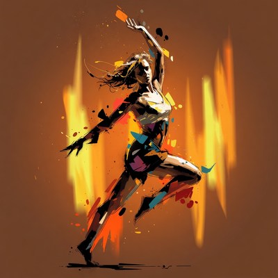 Dancing woman in fiery abstract art
