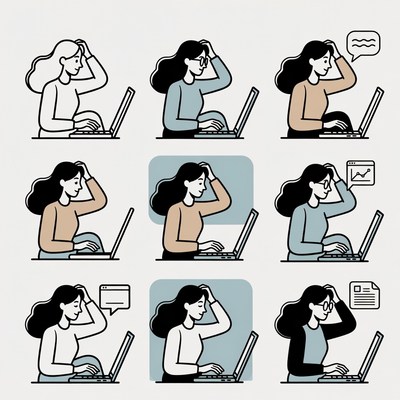 Woman working on laptop illustrations