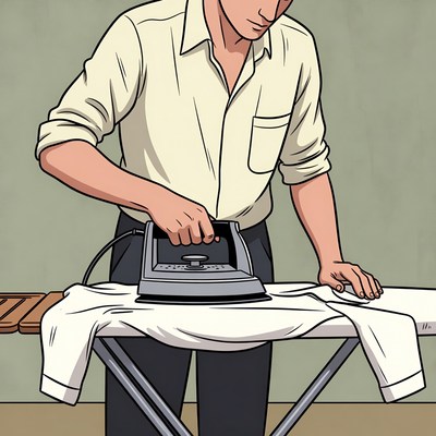 Man ironing shirt