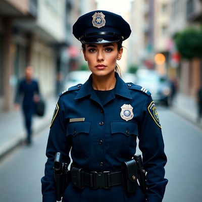 Female police officer on urban street