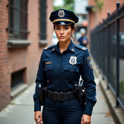 Female police officer in alley