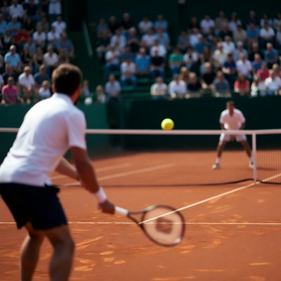 Two men playing tennis match