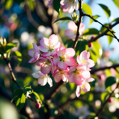 Pink Cherry Blossom Flowers on Branch
