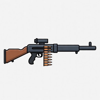 Machine Gun with Scope and Magazine