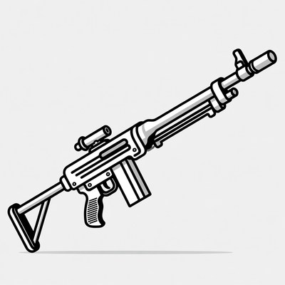 AK-47 Rifle Line Art Illustration