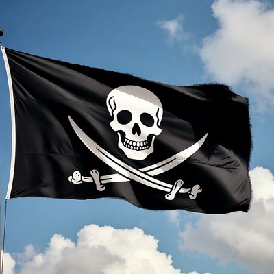 Jolly Roger Pirate Flag in Sky