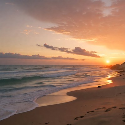 Sunset Beach with Footprints