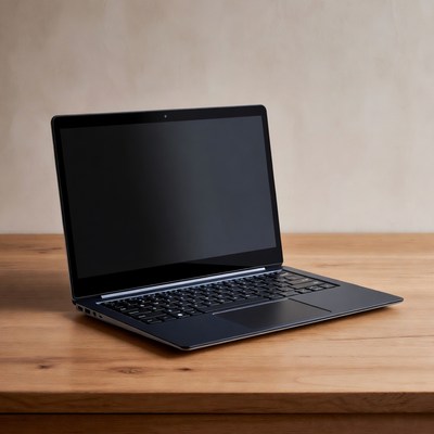 Laptop on wooden table