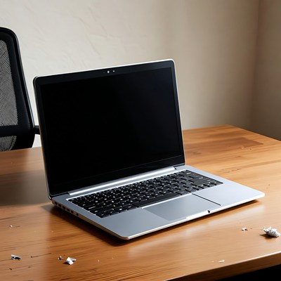 Silver Laptop on Wooden Desk