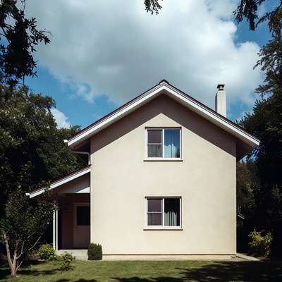 Beige House with Red Trim