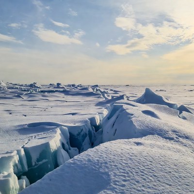 Iceberg Crack in Arctic Landscape
