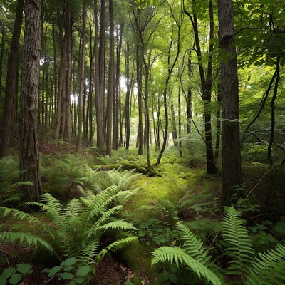 Lush Fern Forest with Tall Trees