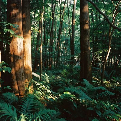 Lush Fern Forest with Tall Trees