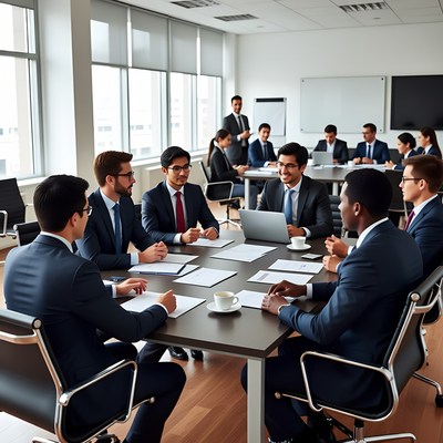 Business professionals in diverse team meeting