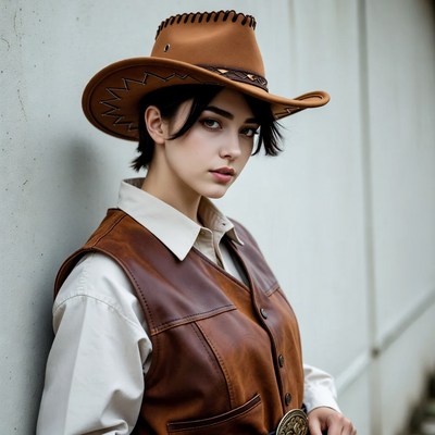 Woman in cowboy hat and vest